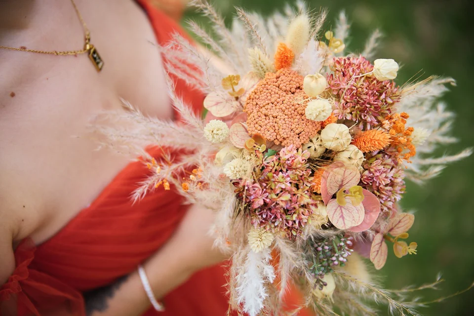 A colourful bridal bouquet